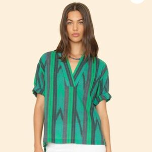 Xirena Ikat Printed Rolled Sleeve V-Neck